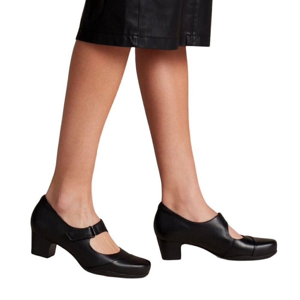 Clarks Artisan Roslyn Wren Black Leather Mary Jane Heels Size 11N